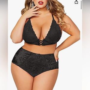 XL Black Velvet Strappy Back Lace Panties